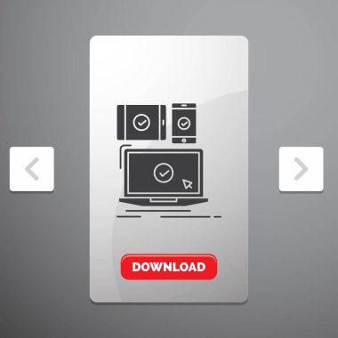bilgisayar, cihazlar, mobil, duyarlı, teknoloji rekreasyon Pagination Slider tasarımı ve kırmızı Download düğme glif simgesini