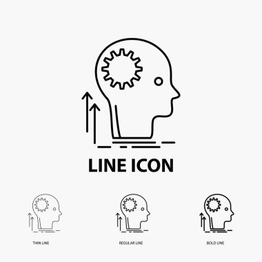 Zihin, yaratıcı, düşünce, fikir, ince, normal ve kalın çizgi stili simgesini beyin fırtınası. Vektör çizim