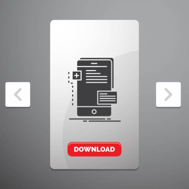 Frontend, arayüz, telefon, telefon, geliştirici rekreasyon Pagination Slider tasarımı ve kırmızı Download düğme glif simgesini