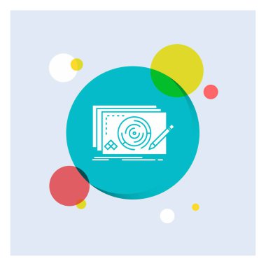 Düzey, tema, yeni, tam, oyun beyaz glif simgesi renkli daire arka plan