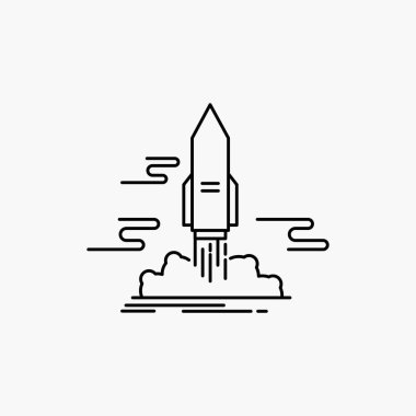 Fırlatma, Yayımla, App, mekik, satırı simgesi uzay. İzole vektör çizim