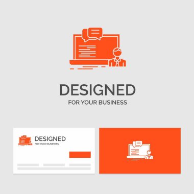 İş logo şablonu için eğitim, kursu, online, bilgisayar, sohbet. Turuncu kartvizit marka logosu şablonu ile.