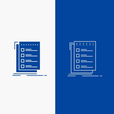 Onay, denetim listesi, listesi, görev hizalamak için glif web düğmesi mavi renk ve Dikey Banner UI ve Ux, Web sitesi veya mobil uygulama için