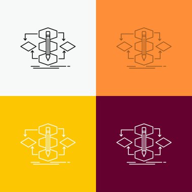 Algoritma, tasarım, yöntemi, model, simgesi üzerinde çeşitli arka plan işlem. Çizgi stili tasarım, Web ve uygulama Eps 10 vektör çizim için tasarlanmış