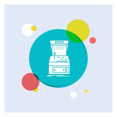 Arcade, konsol, oyun, makine, oynamak beyaz glif simgesi renkli daire arka plan