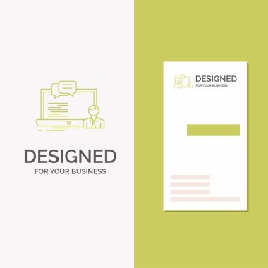 İş Logo eğitim, kursu, online, bilgisayar, sohbet. Dikey yeşil iş / kart şablonu ziyaret etti. Yaratıcı arka plan vektör çizim