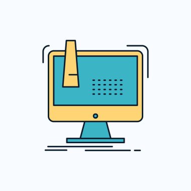 Dijital, fabrika, üretim, üretim, ürün düz simgesi. yeşil ve sarı işaret ve sembolleri Web sitesi ve mobil appliation için. vektör çizim