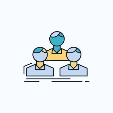 Şirket, çalışan, Grup, insanlar, düz simgesi takım. yeşil ve sarı işaret ve sembolleri Web sitesi ve mobil appliation için. vektör çizim