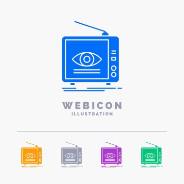 Reklam, yayın, pazarlama, televizyon, tv 5 renk glif Web simgesi şablonu izole beyaz. Vektör çizim