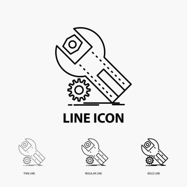 ayarları, App, kurulum, bakım, servis kutsal kişilerin resmi içinde ince, düzenli ve kalın çizgi stili. Vektör çizim