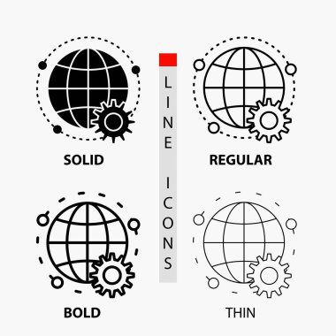 bağlı, online, dünya, dünya, ince, normal, kalın satır ve karakter stili multiplayer simgesi. Vektör çizim