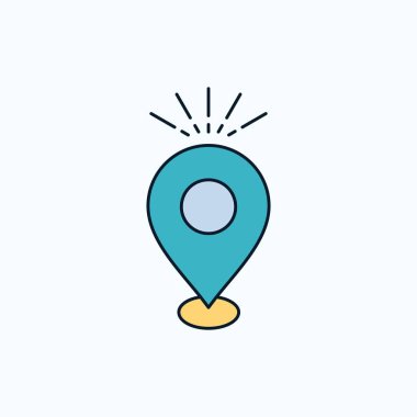 Konumu, PIN, kamp, tatil, düz simgesi göster. yeşil ve sarı işaret ve sembolleri Web sitesi ve mobil appliation için. vektör çizim