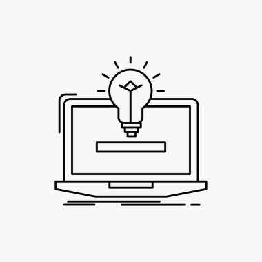 dizüstü bilgisayar, çözüm, fikir, ampul, çözüm satırı simgesi. İzole vektör çizim