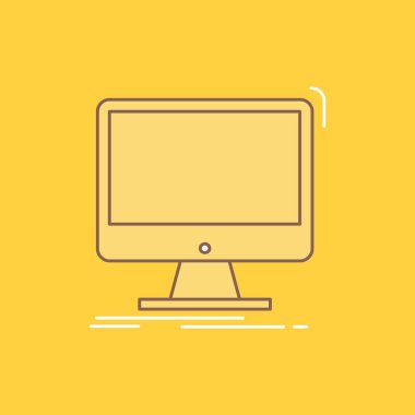 Analytics, işleme, dashboard, veri, istatistikleri düz çizgi dolu kutsal kişilerin resmi. Güzel Logo düğme UI ve Ux, Web veya mobil uygulama için sarı arka plan üzerinde