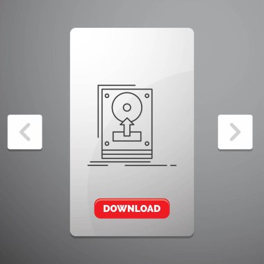 yükleme, sürücü, hdd, kaydet, Carousal Pagination Slider Design & Red Download Button'da Line Icon yükle