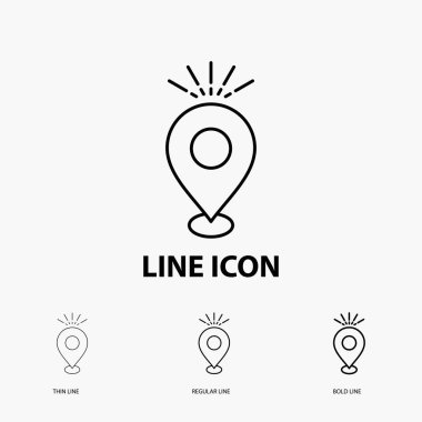 Konumu, PIN, kamp, tatil, harita kutsal kişilerin resmi içinde ince, düzenli ve kalın çizgi stili. Vektör çizim