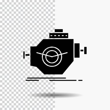 Motoru, endüstri, Makina, motor, performans glif simgesini şeffaf arka plan üzerinde. Siyah simgesi