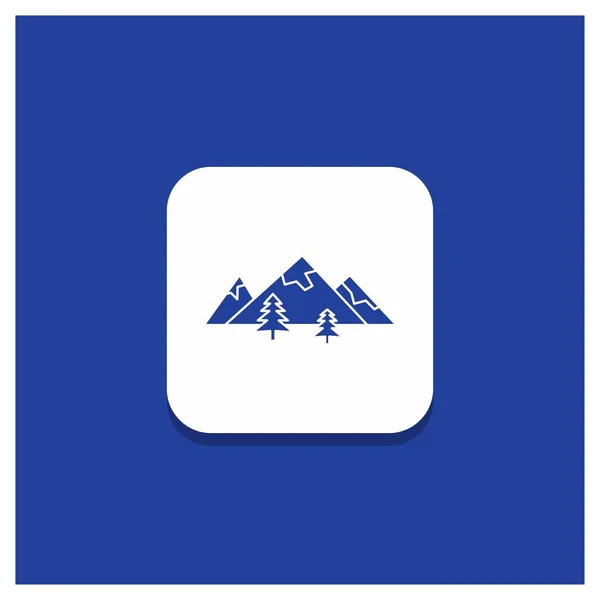 Botón Redondo Azul Para Rocas Colina Paisaje Naturaleza Montaña Icono — Vector de stock