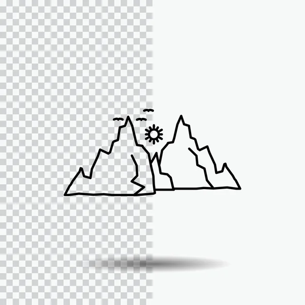 Berg Landschaft Hügel Natur Sonnenzeichensymbol Auf Transparentem Hintergrund Abbildung Schwarzer — Stockvektor