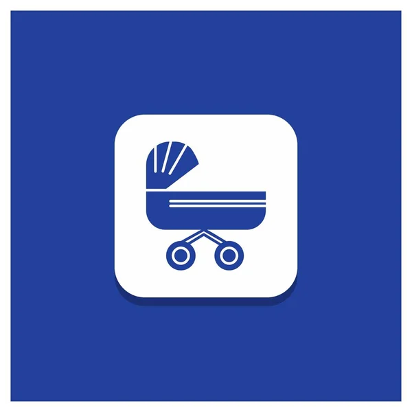 Blue Button Trolly Baby Kids Push Stroller Glyph Icon — Stock Vector