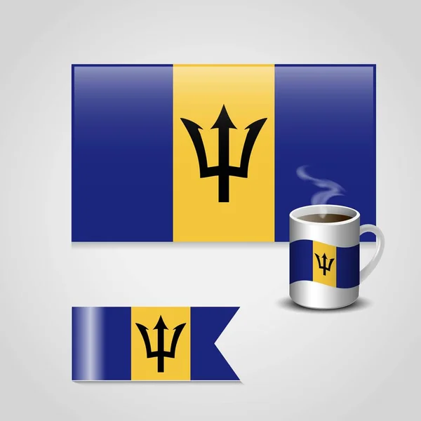 Barbados Zászló Kávéscsésze Kis Zászló — Stock Vector