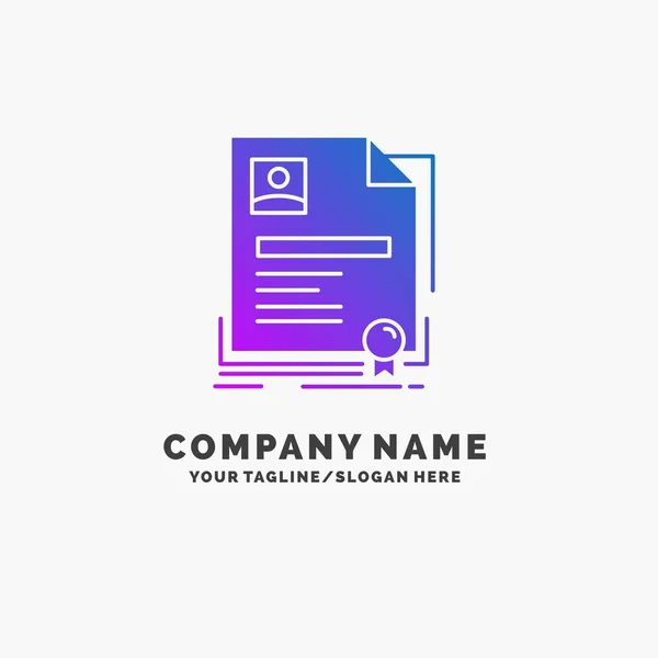 Contrato Crachá Negócios Acordo Certificado Purple Business Logo Template Lugar — Vetor de Stock