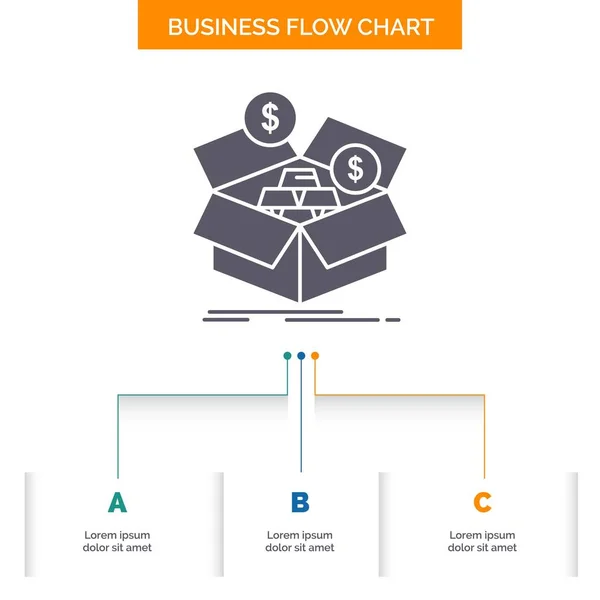 增长业务流程图设计与3个步骤 用于演示文稿背景模板位置的字形图标 — 图库矢量图片