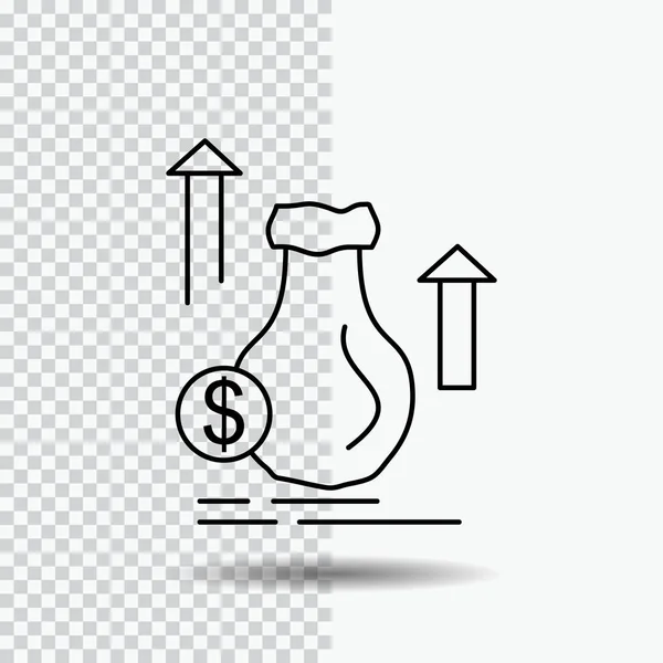 Money Bag Dollar Growth Stock Line Icon Transparent Background Black — Stock Vector