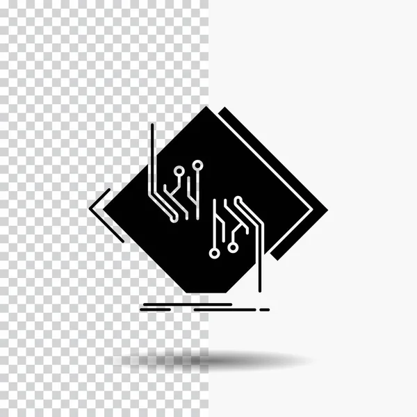 Plaat Chip Circuit Netwerk Elektronische Glyph Pictogram Transparante Achtergrond Zwart — Stockvector