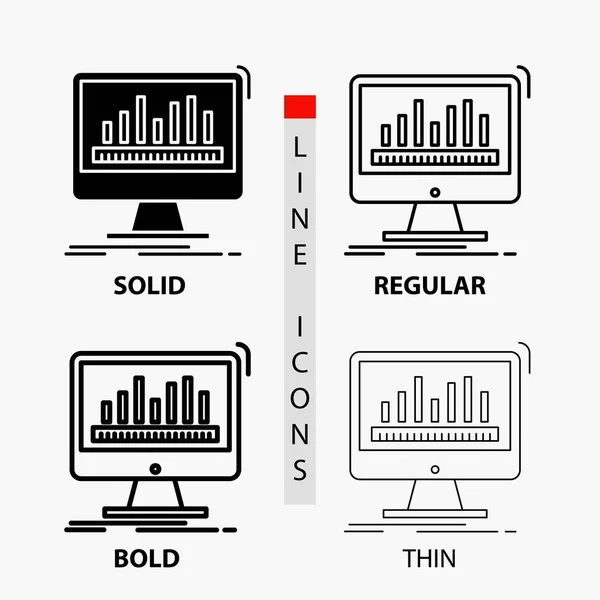 Analytics Processing Dashboard Data Stats Icon Thin Regular Bold Line — Vector de stock