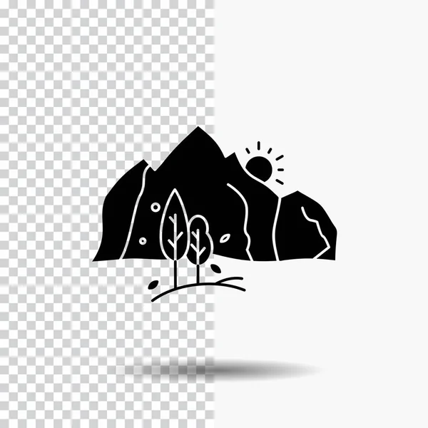 Colina Paisaje Naturaleza Montaña Árbol Glifo Icono Sobre Fondo Transparente — Vector de stock