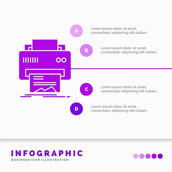 打印机 纸张网站和演示文稿的信息图形模板 字形紫色图标信息图样式矢量插图 — 图库矢量图片