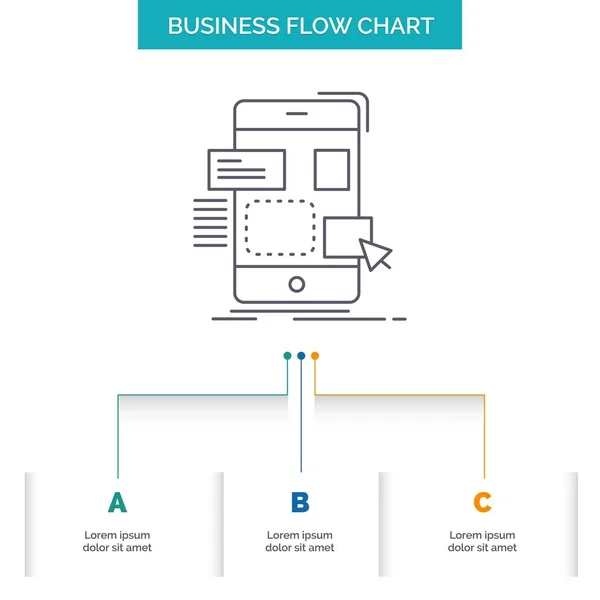 业务流程图设计与3个步骤 用于演示文稿背景模板位置的行图标 — 图库矢量图片