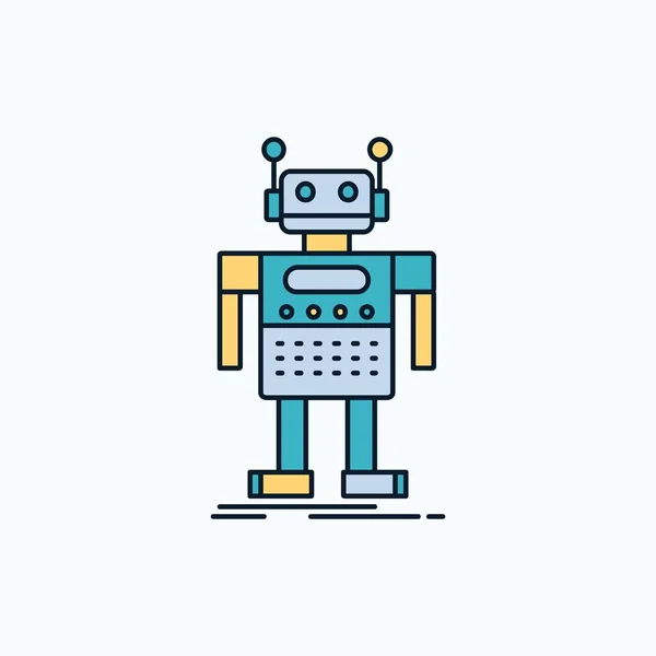 Robot Android Artificial Bot Tecnología Flat Icon Signo Verde Amarillo — Archivo Imágenes Vectoriales