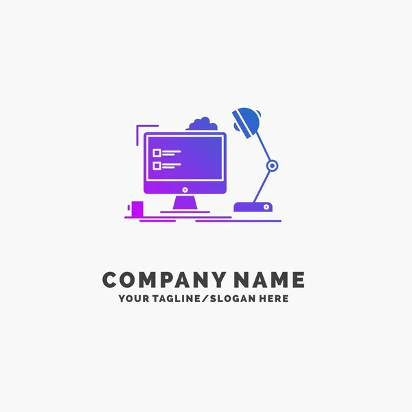 Posto Lavoro Postazione Lavoro Ufficio Lampada Computer Purple Business Logo — Vettoriale Stock