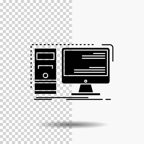 Computer Desktop Hardware Workstation System Glyph Icon Transparent Background Black — Stock Vector
