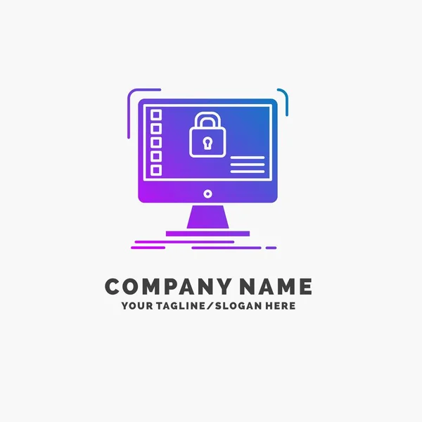 Seguro Proteção Seguro Sistema Dados Purple Business Logo Template Lugar — Vetor de Stock