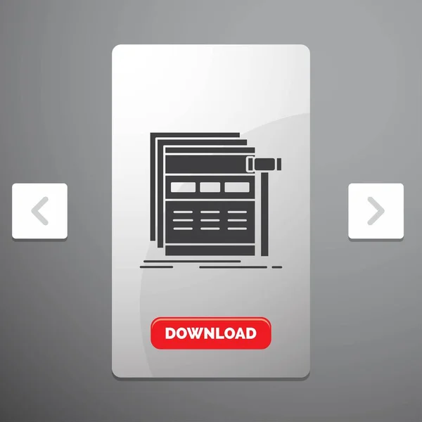 インターネット ページ Web Web ページ ワイヤ フレーム大酒盛り改ページ調整スライダー設計 赤いダウンロード ボタンのグリフ アイコン — ストックベクタ