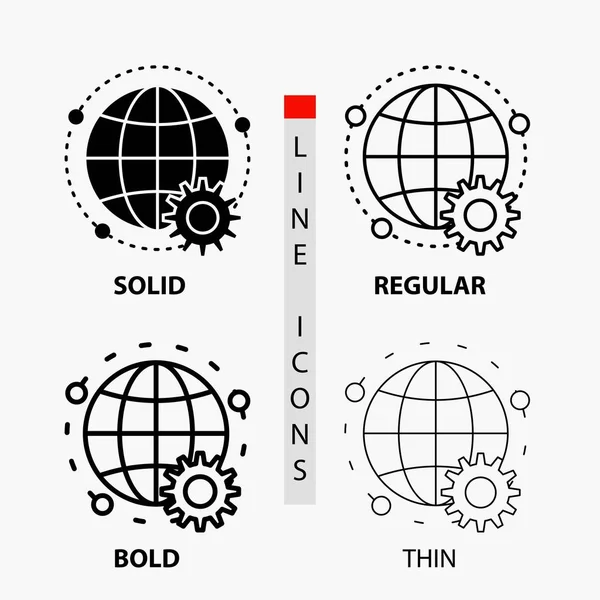 bağlı, online, dünya, dünya, ince, normal, kalın satır ve karakter stili multiplayer simgesi. Vektör çizim