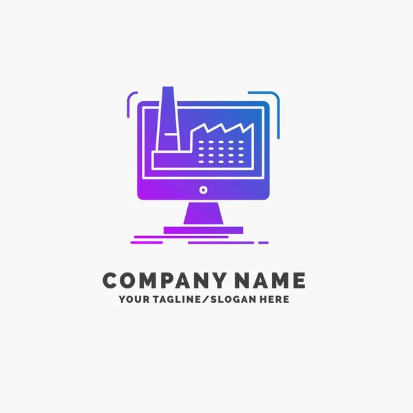 Digitální Tovární Výroba Produkce Produkt Purple Obchodní Logo Šablonu Místo — Stockový vektor
