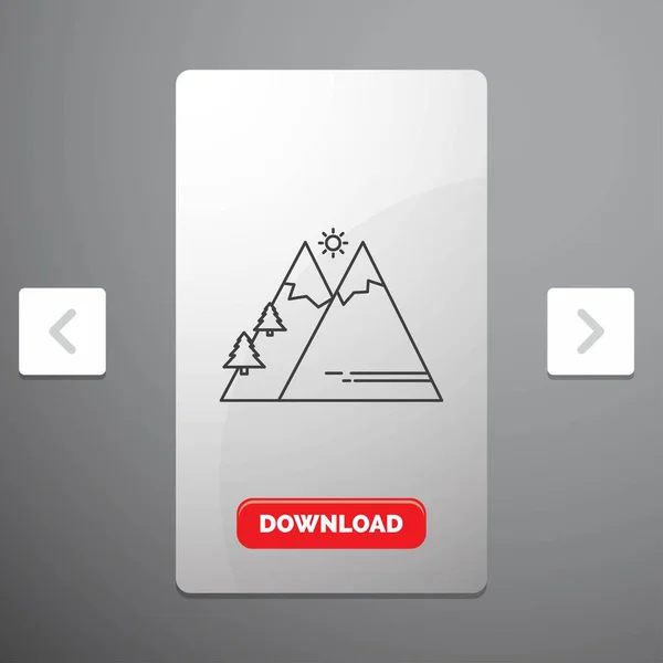 Горы Природа Открытый Воздух Солнце Икона Пеших Прогулок Дизайне Слайдера — стоковый вектор