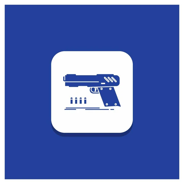 Blauwe Ronde Knop Voor Gun Pistool Pistool Shooter Wapen Glyph — Stockvector