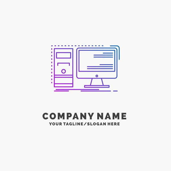 Számítógép Asztal Hardver Munkaállomás Rendszersablon Lila Üzleti Logo Hely Tagline — Stock Vector