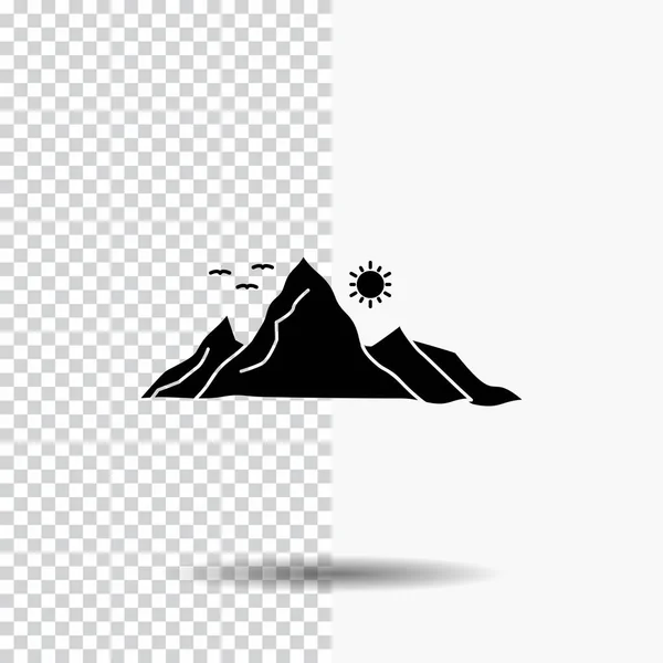 mountain, landscape, hill, nature, sun Glyph Icon on Transparent Background. Black Icon