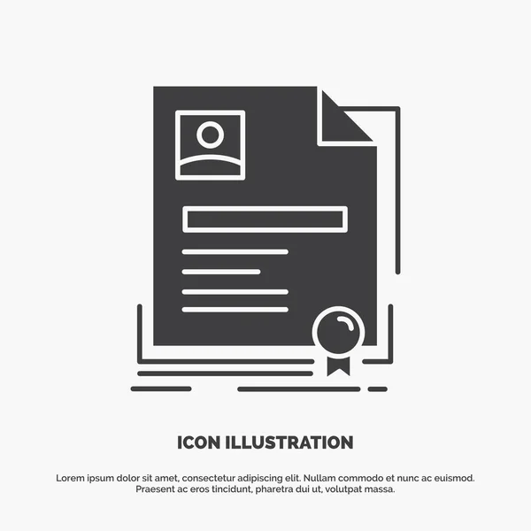 Contrat Badge Entreprise Accord Certificat Icône Symbole Gris Vectoriel Glyphe — Image vectorielle