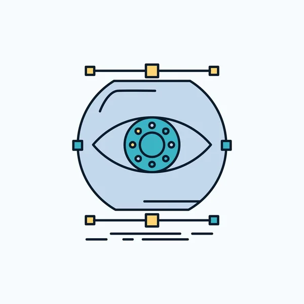 Visualisez Concevez Surveillez Surveillez Vision Flat Icon Signe Vert Jaune — Image vectorielle