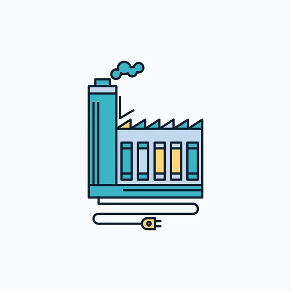 Consumo Recurso Energía Fábrica Fabricación Icono Plano Signo Verde Amarillo — Archivo Imágenes Vectoriales