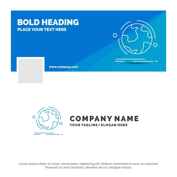 Blue Business Logo Template Globe World Discover Connection Network Facebook — Stock Vector