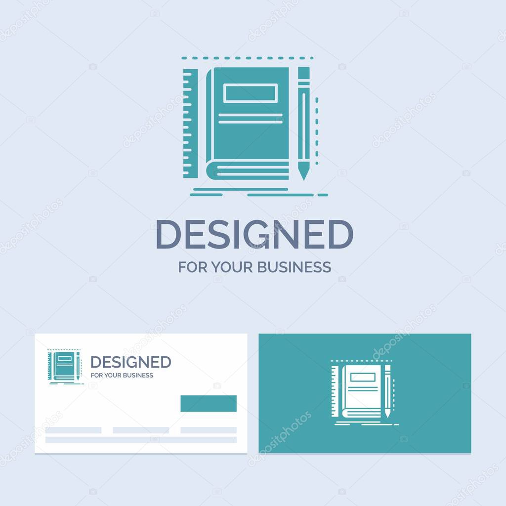 Book, notebook, notepad, pocket, sketching Business Logo Glyph Icon Symbol for your business. Turquoise Business Cards with Brand logo template.