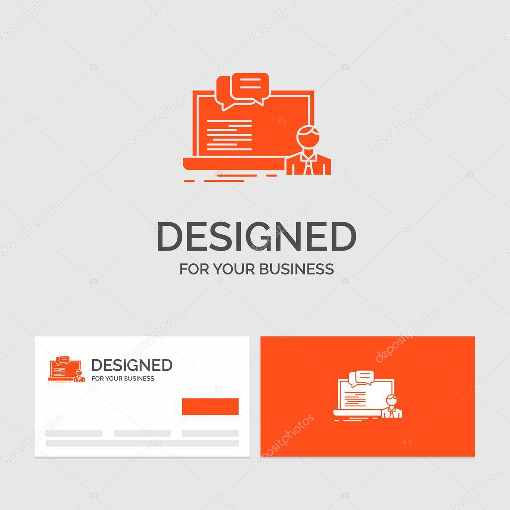 Business logo template for training, course, online, computer, chat. Orange Visiting Cards with Brand logo template.
